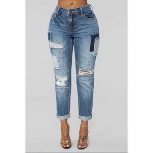 Part Of Me Patchwork Boyfriend Jeans Medium Blue